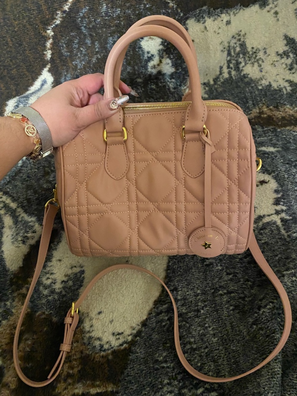 Quilted Pink Leather Crossbody Satchel